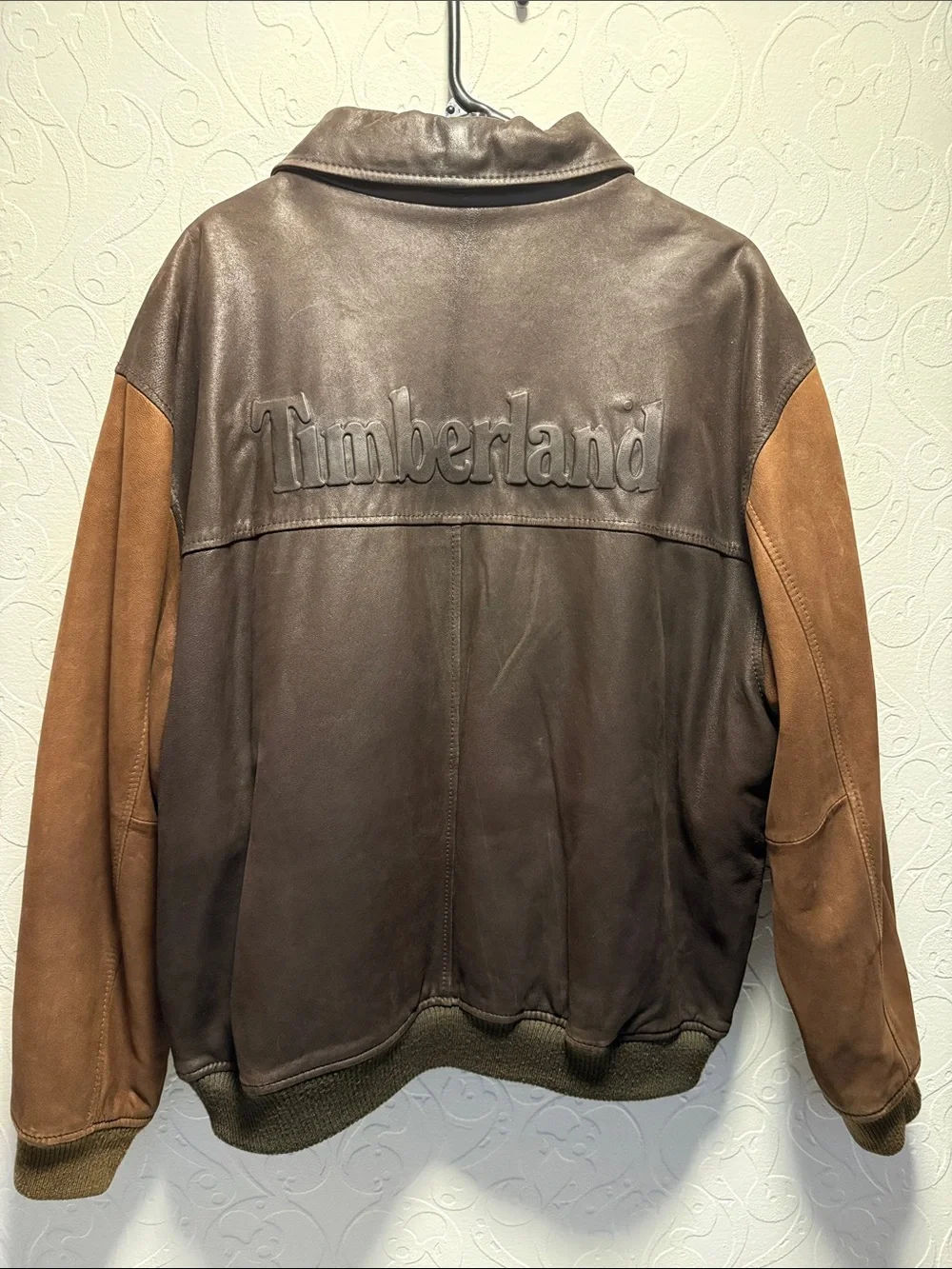 Vintage Timberland Two-Tone Brown Leather Bomber Jacket